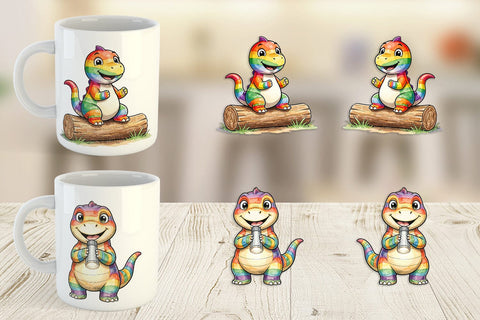 Mug Wrap Happy Campfire Dino Watercolor Sublimation artnoy 