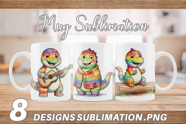 Mug Wrap Happy Campfire Dino Watercolor Sublimation artnoy 
