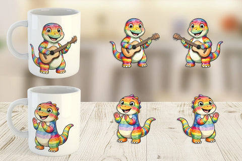 Mug Wrap Happy Campfire Dino Watercolor Sublimation artnoy 