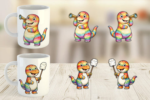 Mug Wrap Happy Campfire Dino Watercolor Sublimation artnoy 