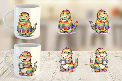 Mug Wrap Happy Campfire Dino Watercolor Sublimation artnoy 
