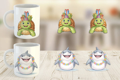 Mug Wrap Happy Round Ocean Birthday Watercolor Sublimation artnoy 