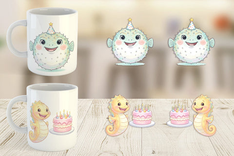 Mug Wrap Happy Round Ocean Birthday Watercolor Sublimation artnoy 