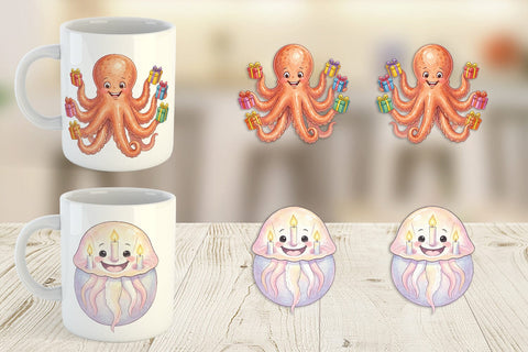 Mug Wrap Happy Round Ocean Birthday Watercolor Sublimation artnoy 