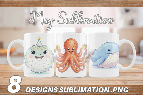 Mug Wrap Happy Round Ocean Birthday Watercolor Sublimation artnoy 