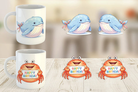 Mug Wrap Happy Round Ocean Birthday Watercolor Sublimation artnoy 