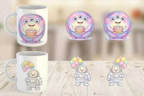 Mug Wrap Happy Round Space Birthday Watercolor Sublimation artnoy 