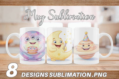 Mug Wrap Happy Round Space Birthday Watercolor Sublimation artnoy 