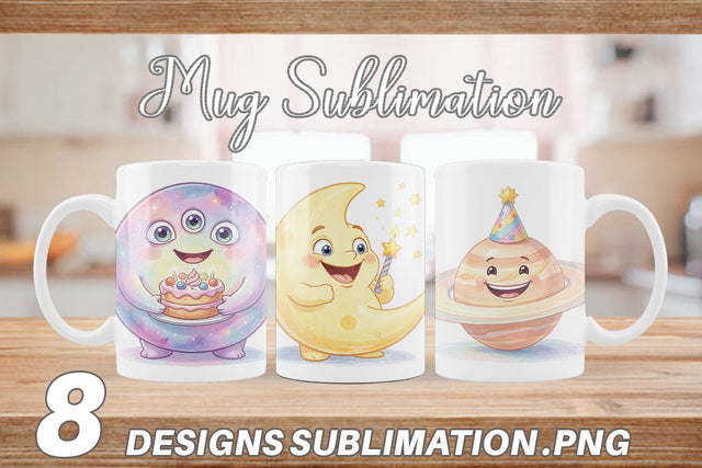 Mug Wrap Happy Round Space Birthday Watercolor Sublimation artnoy 