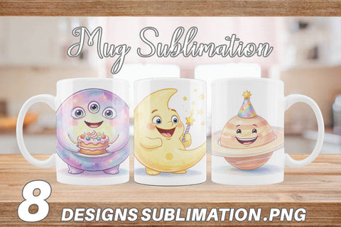 Mug Wrap Happy Round Space Birthday Watercolor Sublimation artnoy 