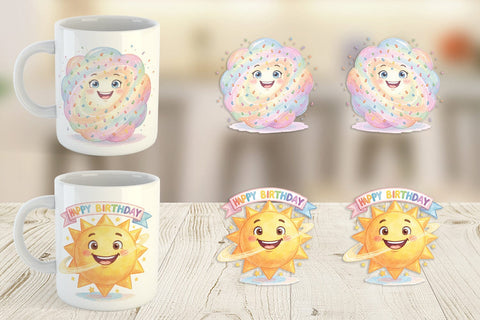 Mug Wrap Happy Round Space Birthday Watercolor Sublimation artnoy 