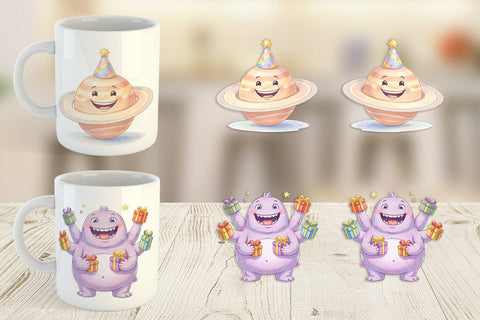 Mug Wrap Happy Round Space Birthday Watercolor Sublimation artnoy 