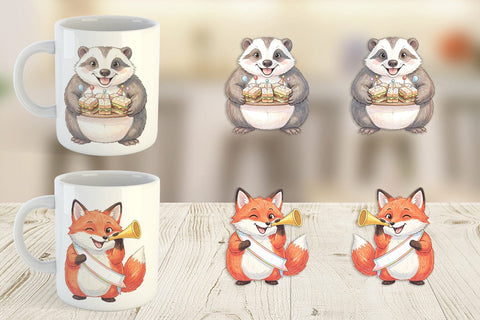 Mug Wrap Happy Round Woodland Birthday Watercolor Sublimation artnoy 