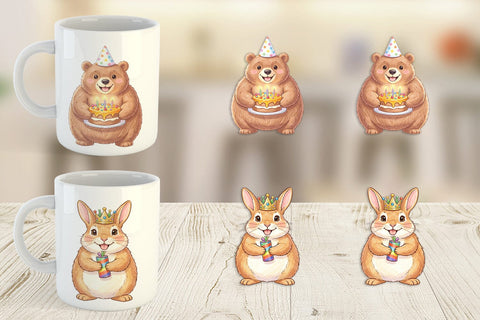 Mug Wrap Happy Round Woodland Birthday Watercolor Sublimation artnoy 
