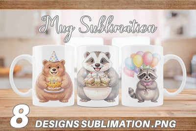 Mug Wrap Happy Round Woodland Birthday Watercolor Sublimation artnoy 