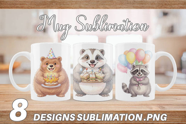 Mug Wrap Happy Round Woodland Birthday Watercolor Sublimation artnoy 