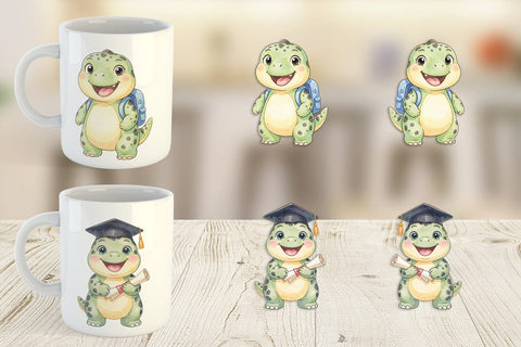 Mug Wrap Happy School Dino Pal Watercolor Sublimation artnoy 