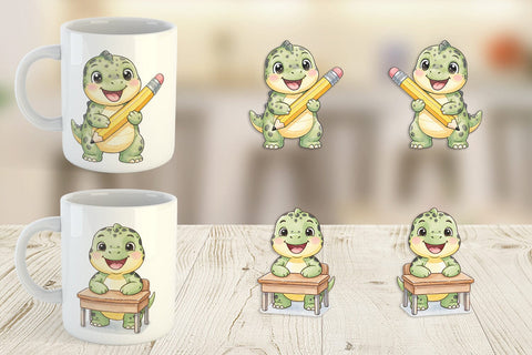 Mug Wrap Happy School Dino Pal Watercolor Sublimation artnoy 