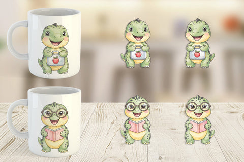 Mug Wrap Happy School Dino Pal Watercolor Sublimation artnoy 