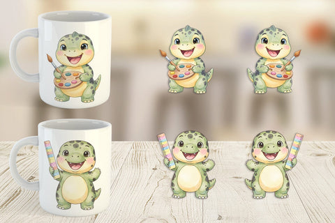Mug Wrap Happy School Dino Pal Watercolor Sublimation artnoy 