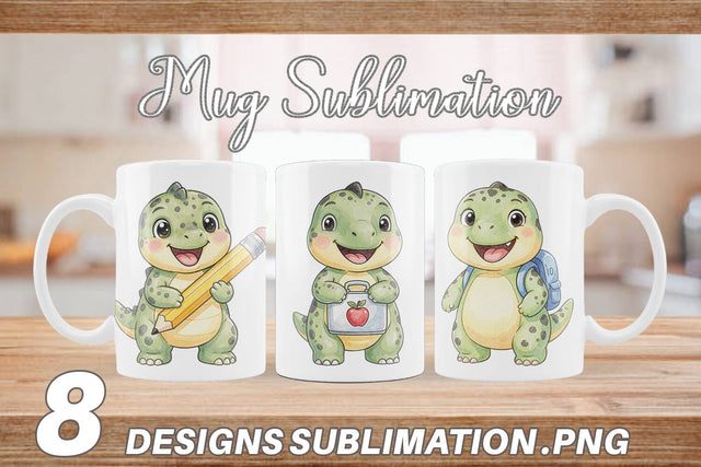 Mug Wrap Happy School Dino Pal Watercolor Sublimation artnoy 