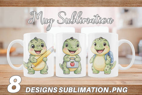 Mug Wrap Happy School Dino Pal Watercolor Sublimation artnoy 