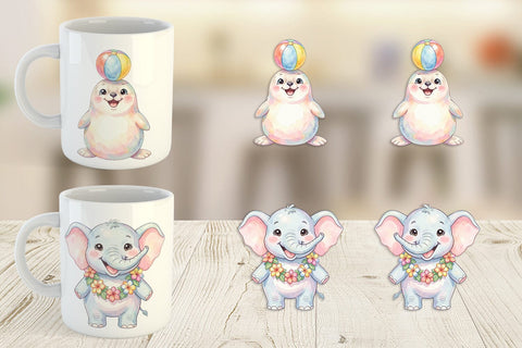 Mug Wrap Happy Summer Animals Watercolor Sublimation artnoy 
