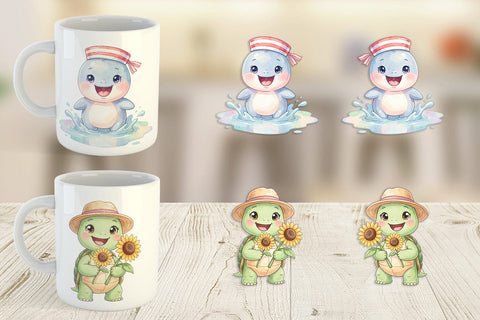 Mug Wrap Happy Summer Animals Watercolor Sublimation artnoy 