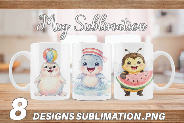 Mug Wrap Happy Summer Animals Watercolor Sublimation artnoy 