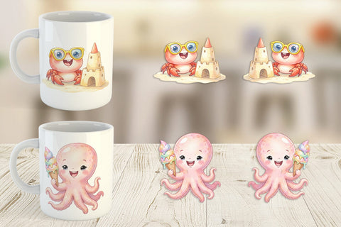 Mug Wrap Happy Summer Animals Watercolor Sublimation artnoy 