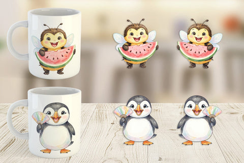 Mug Wrap Happy Summer Animals Watercolor Sublimation artnoy 