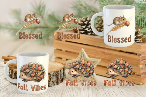 Mug Wrap Harvest Foraged Woodland Folk Watercolor Sublimation artnoy 