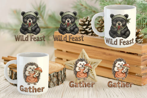 Mug Wrap Harvest Foraged Woodland Folk Watercolor Sublimation artnoy 