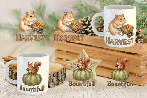 Mug Wrap Harvest Foraged Woodland Folk Watercolor Sublimation artnoy 
