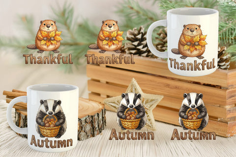 Mug Wrap Harvest Foraged Woodland Folk Watercolor Sublimation artnoy 