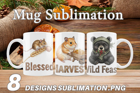 Mug Wrap Harvest Foraged Woodland Folk Watercolor Sublimation artnoy 