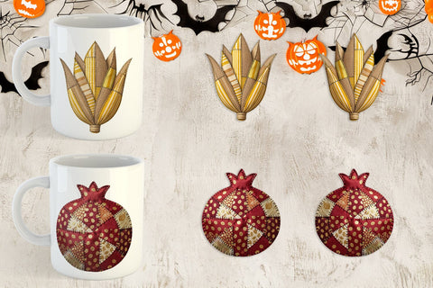Mug Wrap Haunted Harvest Botanical Patchwork Sublimation artnoy 
