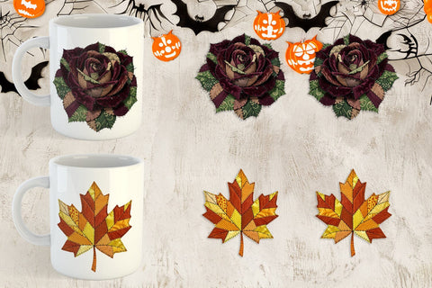 Mug Wrap Haunted Harvest Botanical Patchwork Sublimation artnoy 