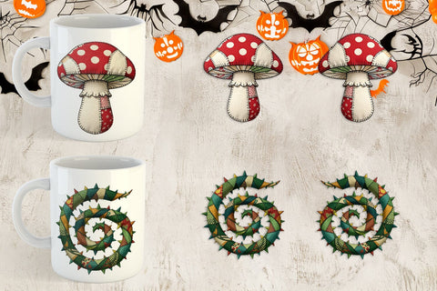 Mug Wrap Haunted Harvest Botanical Patchwork Sublimation artnoy 