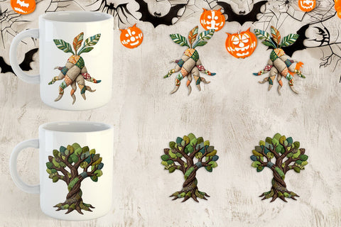 Mug Wrap Haunted Harvest Botanical Patchwork Sublimation artnoy 