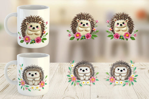 Mug Wrap Hedgehog Embroidery Sublimation artnoy 