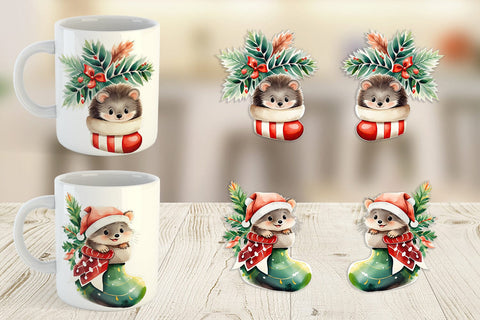 Mug Wrap Hedgehog in Stocking Sublimation artnoy 