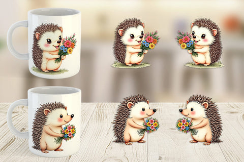 Mug Wrap Hedgehog Spring Bouquet Sublimation artnoy 