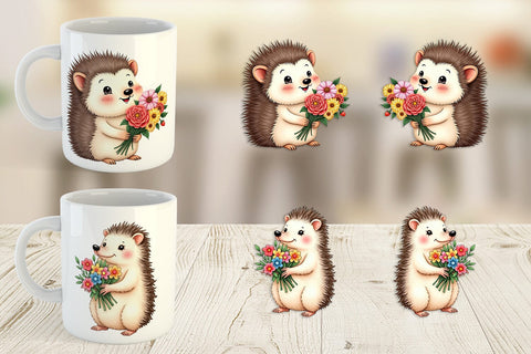 Mug Wrap Hedgehog Spring Bouquet Sublimation artnoy 