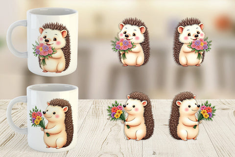Mug Wrap Hedgehog Spring Bouquet Sublimation artnoy 