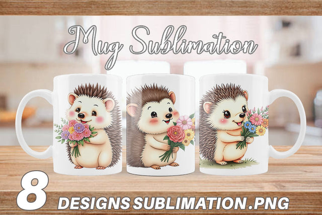 Mug Wrap Hedgehog Spring Bouquet Sublimation artnoy 