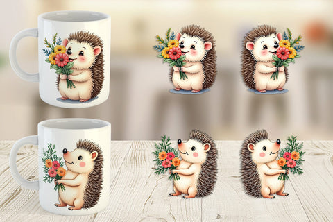 Mug Wrap Hedgehog Spring Bouquet Sublimation artnoy 
