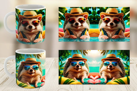 Mug Wrap Hedgehogs in Summer Sublimation artnoy 
