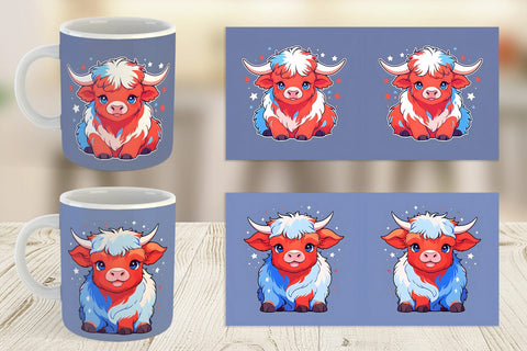 Mug Wrap Highland Cow 4th July Sublimation artnoy 