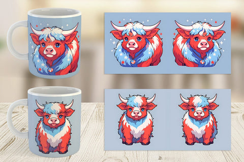 Mug Wrap Highland Cow 4th July Sublimation artnoy 